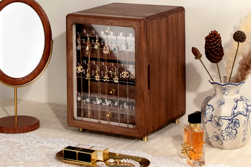 5 Tier Large Jewelry Box with Door Wooden Ladies Storage Organizer