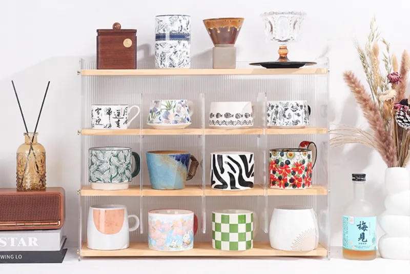 Acrylic and solid wood combination cup holder