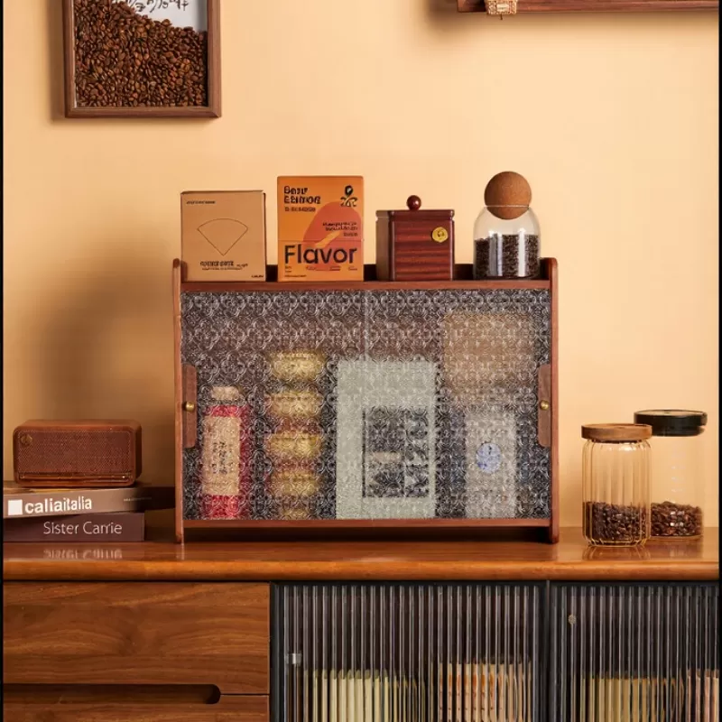 Furniture Accessories Walnut Wood Cup Holder Desktop Storage Rack Table Dining Side Cabinet for Home Decoration