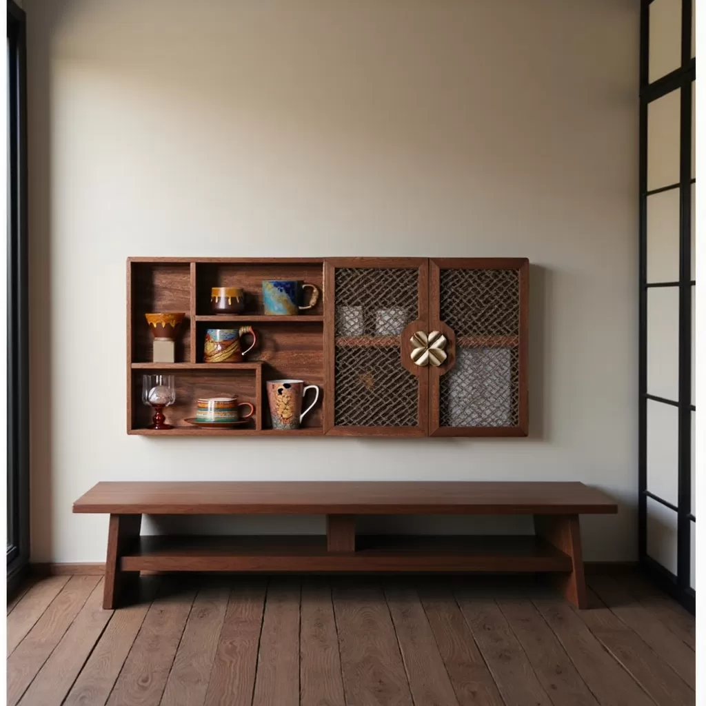 Luxury Wood Wall Mounted Storage Cabinet with Four-Clover Leaf Handle