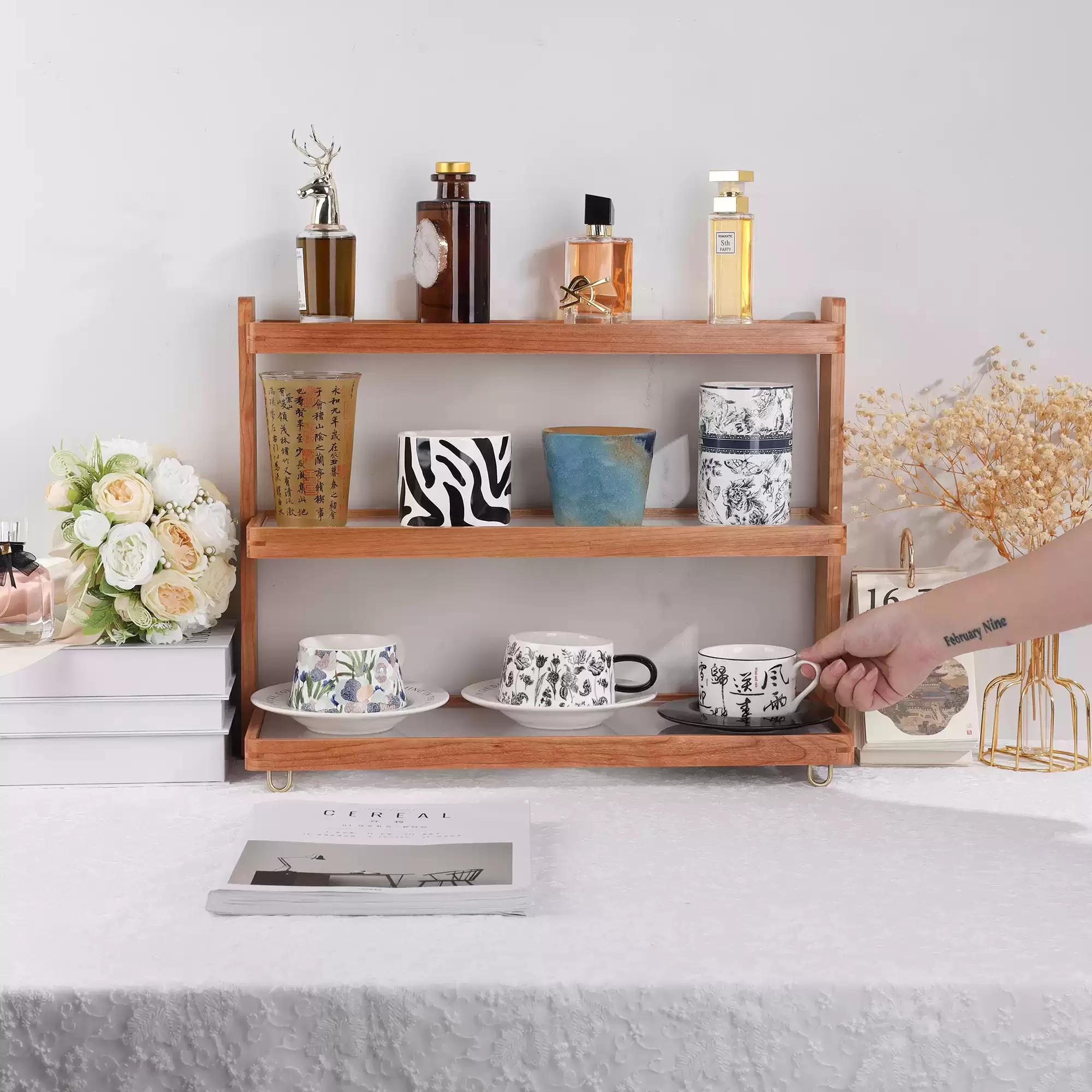 Wooden Sorting Shelf Organizer for Cups Bottles