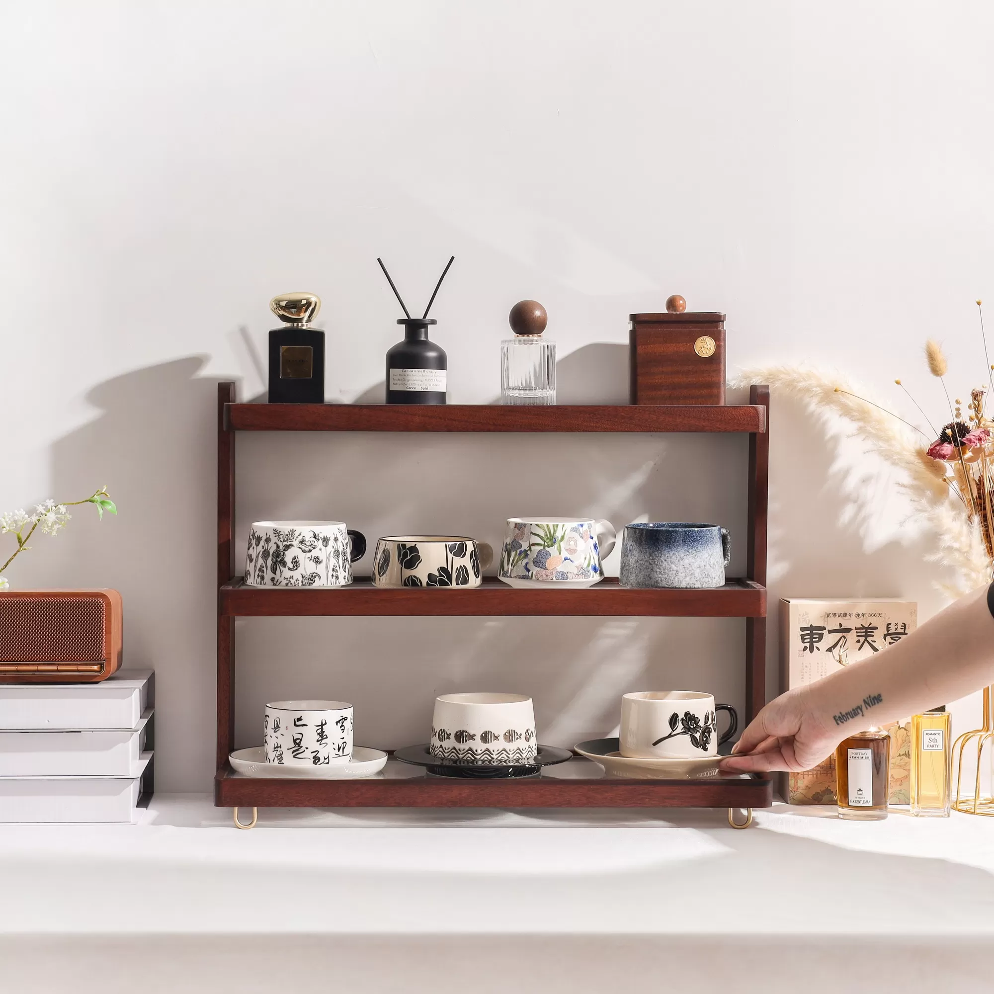 Wooden Sorting Shelf Organizer for Cups Bottles