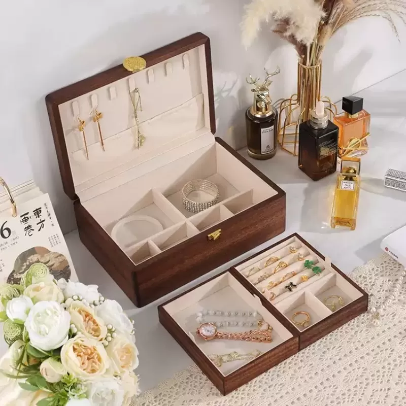 Wooden jewelry box dressing table decor case organizer for jewelry ring earring pendant necklace storage