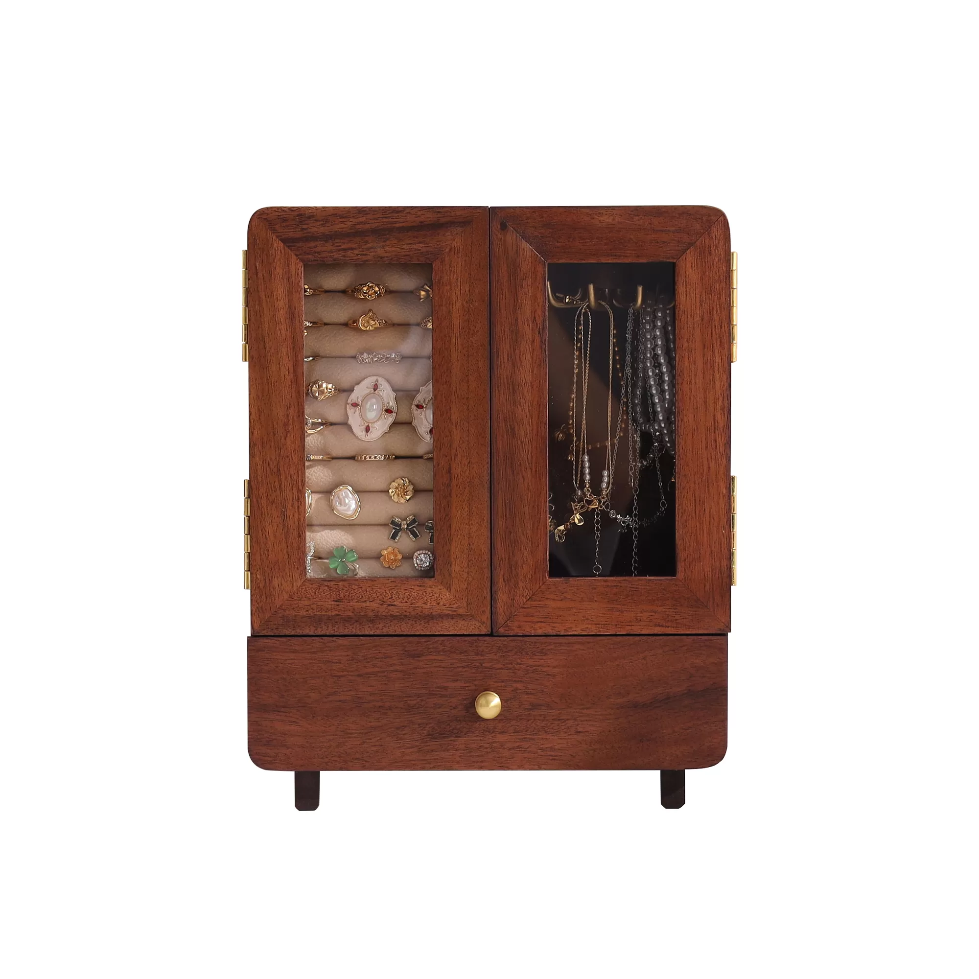 Luxurious Exquisite Multi Layer Solid Wood Earrings Bracelet Storage Jewelry Box
