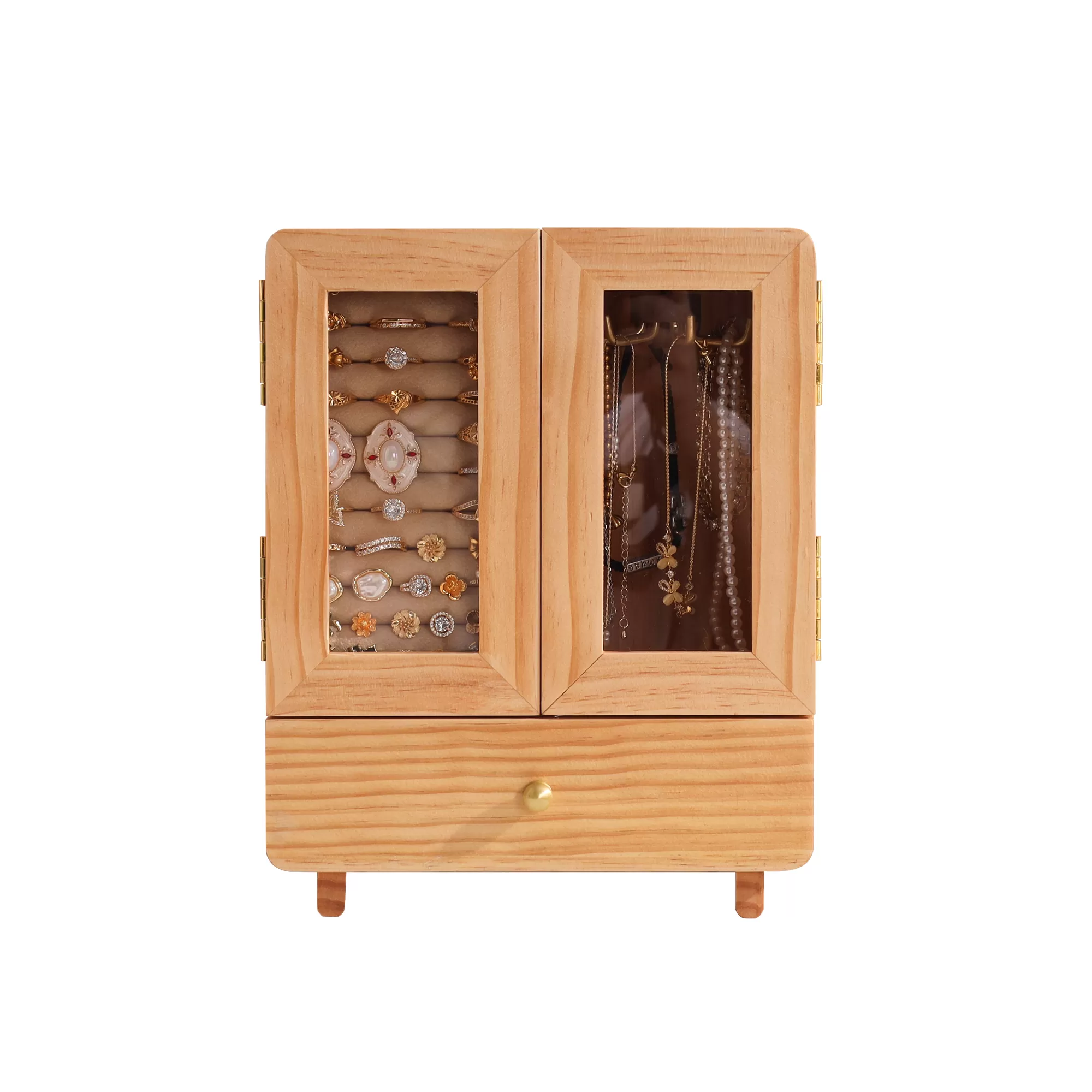 Luxurious Exquisite Multi Layer Solid Wood Earrings Bracelet Storage Jewelry Box