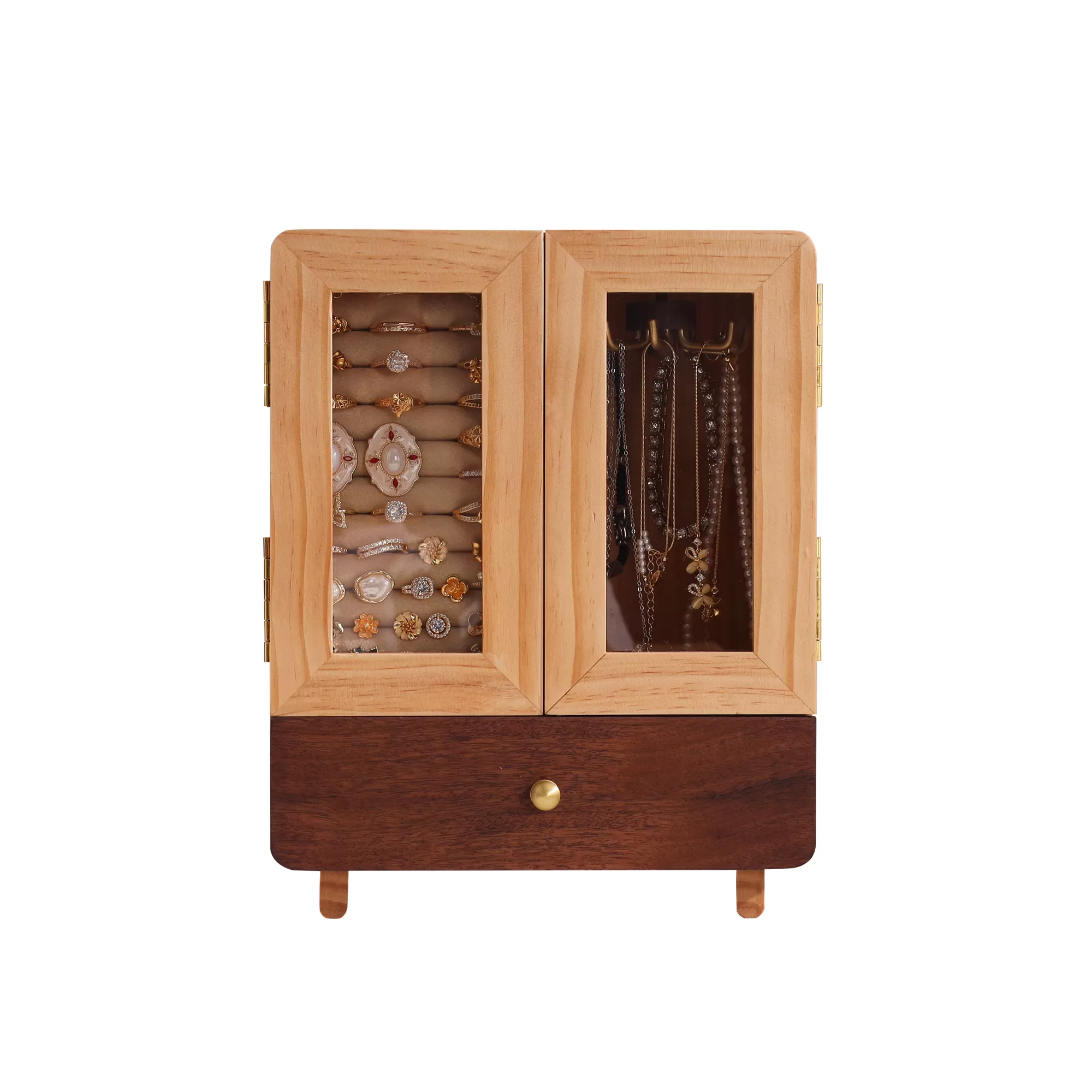 Luxurious Exquisite Multi Layer Solid Wood Earrings Bracelet Storage Jewelry Box