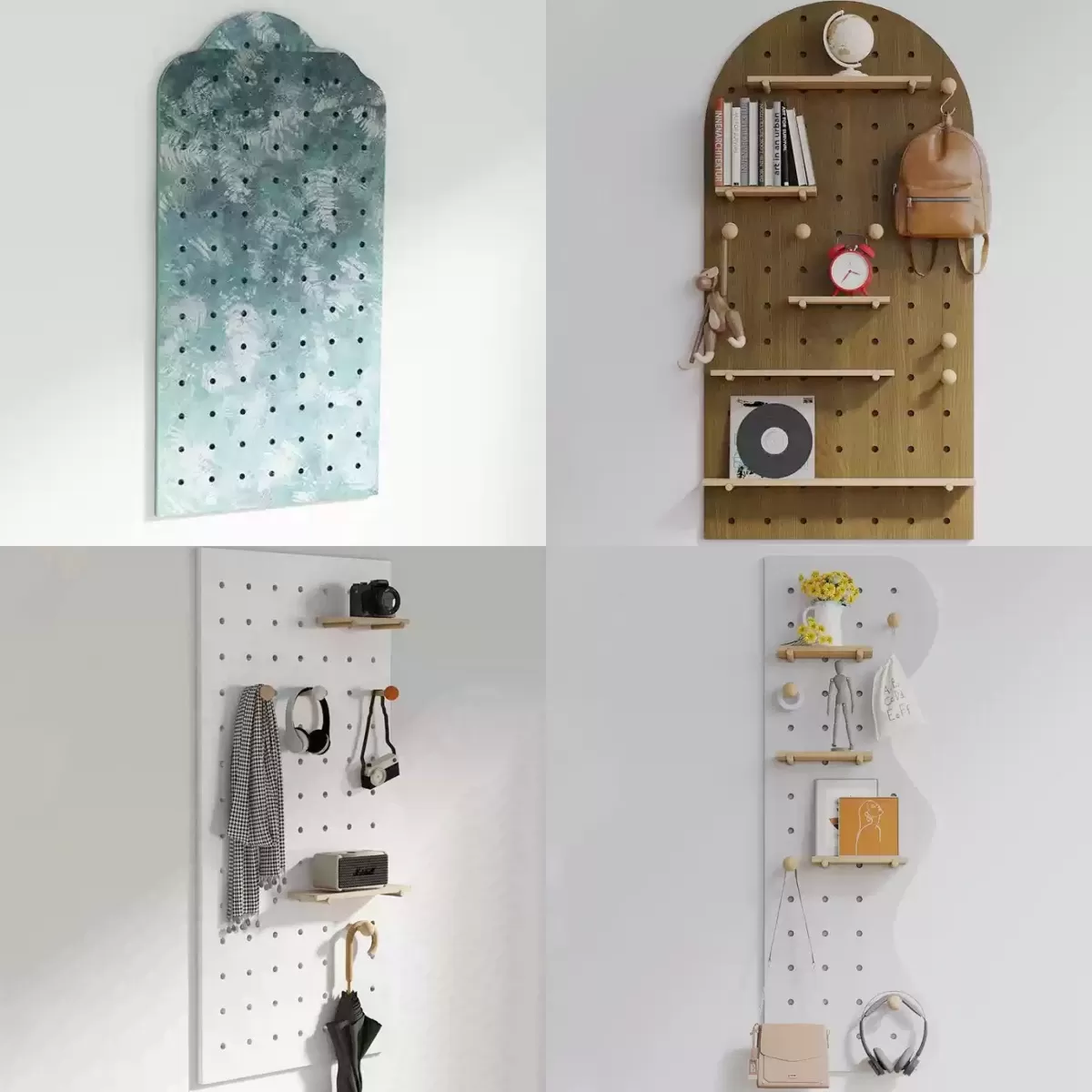 Modern Wooden Pegboard Wall Shelf Entryway Organizer