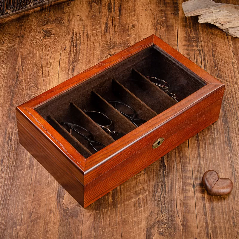 Feature Large Capacity Wood Jewelry Glasses Box Handicraft Display Storage