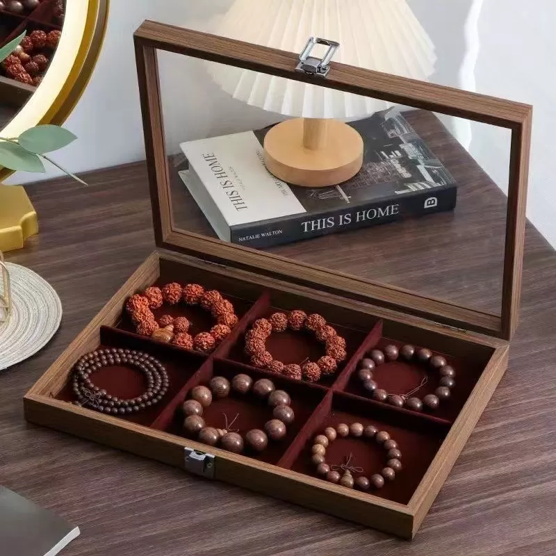 Wooden Flip Top Jewelry Case with Transparent Cover for Bracelet