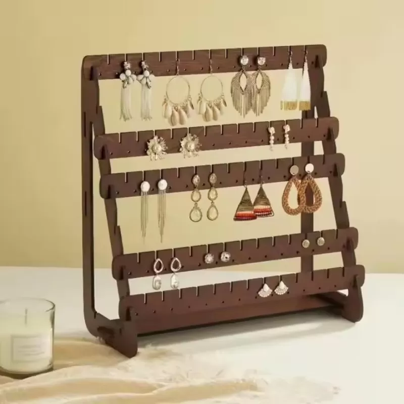 Wooden jewelry earrings accessories shopping mall storage rack