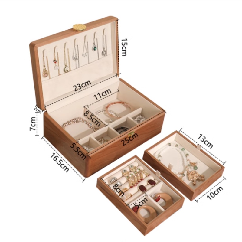 Luxurious Double Layer Solid Wood Earrings Bracelet Storage Exquisite Jewelry Box