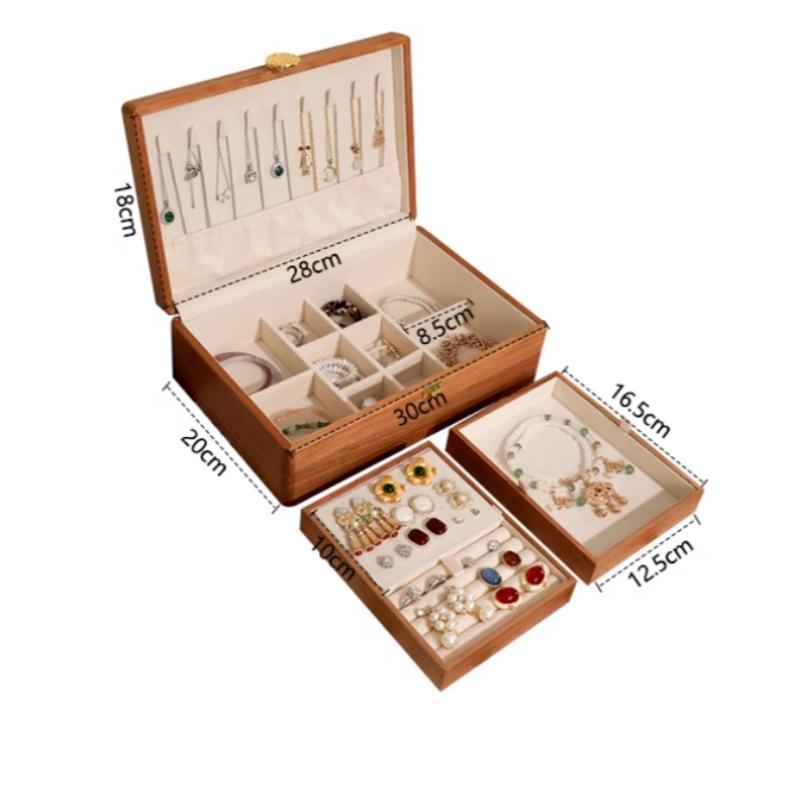 Luxurious Double Layer Solid Wood Earrings Bracelet Storage Exquisite Jewelry Box
