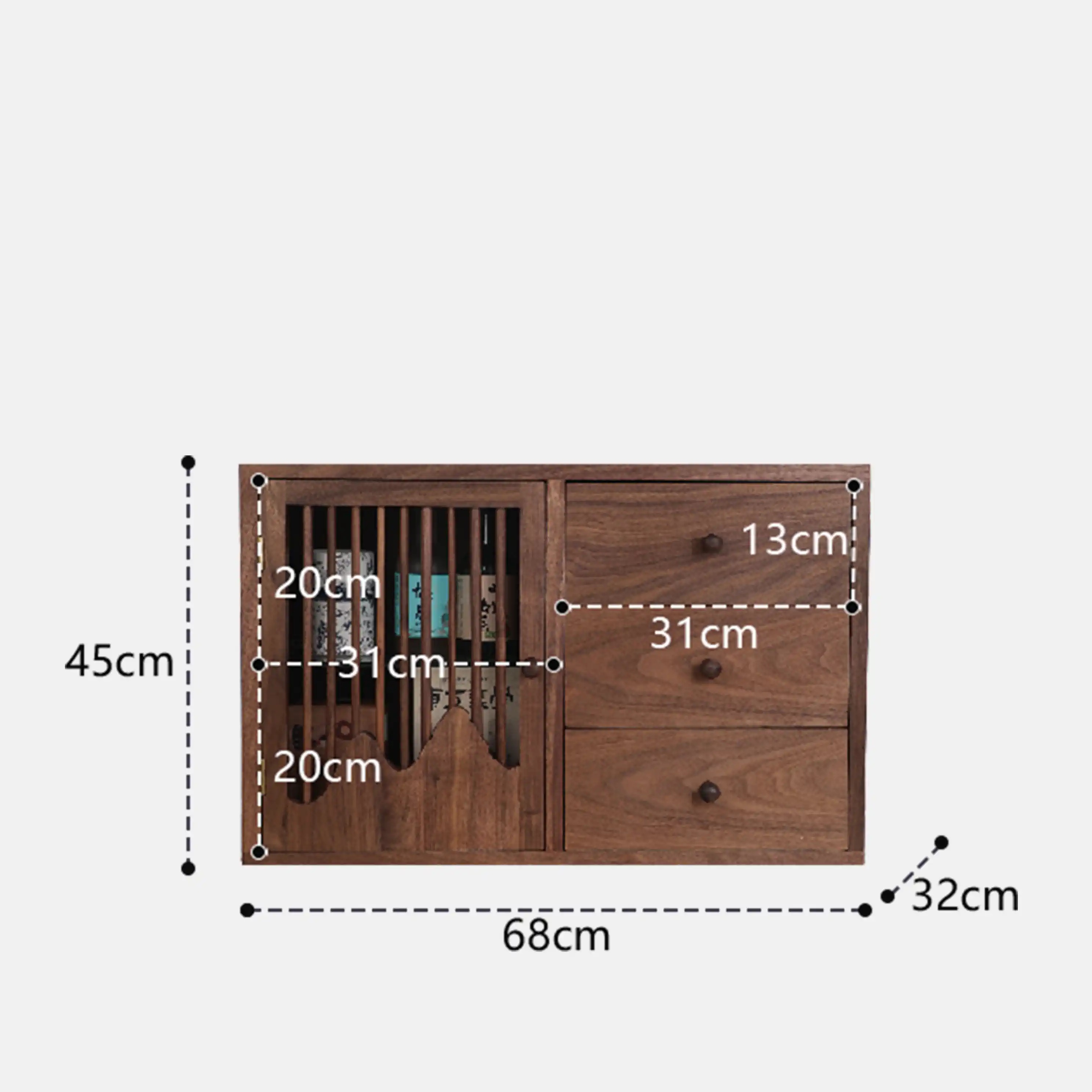 Black Walnut Wood glass Countertop Holder Cabinet