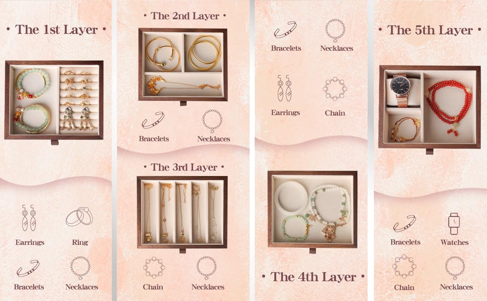 Double Door Large Capacity Lucky Clover Women's Jewelry Storage Box in Solid Wood